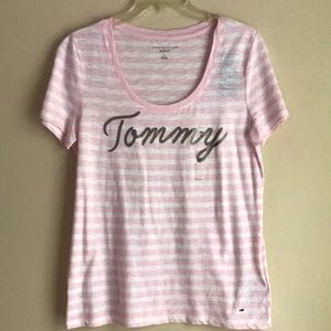 Tommy Hilfiger Cotton Logo  Stripes T- Shirt [ M ]